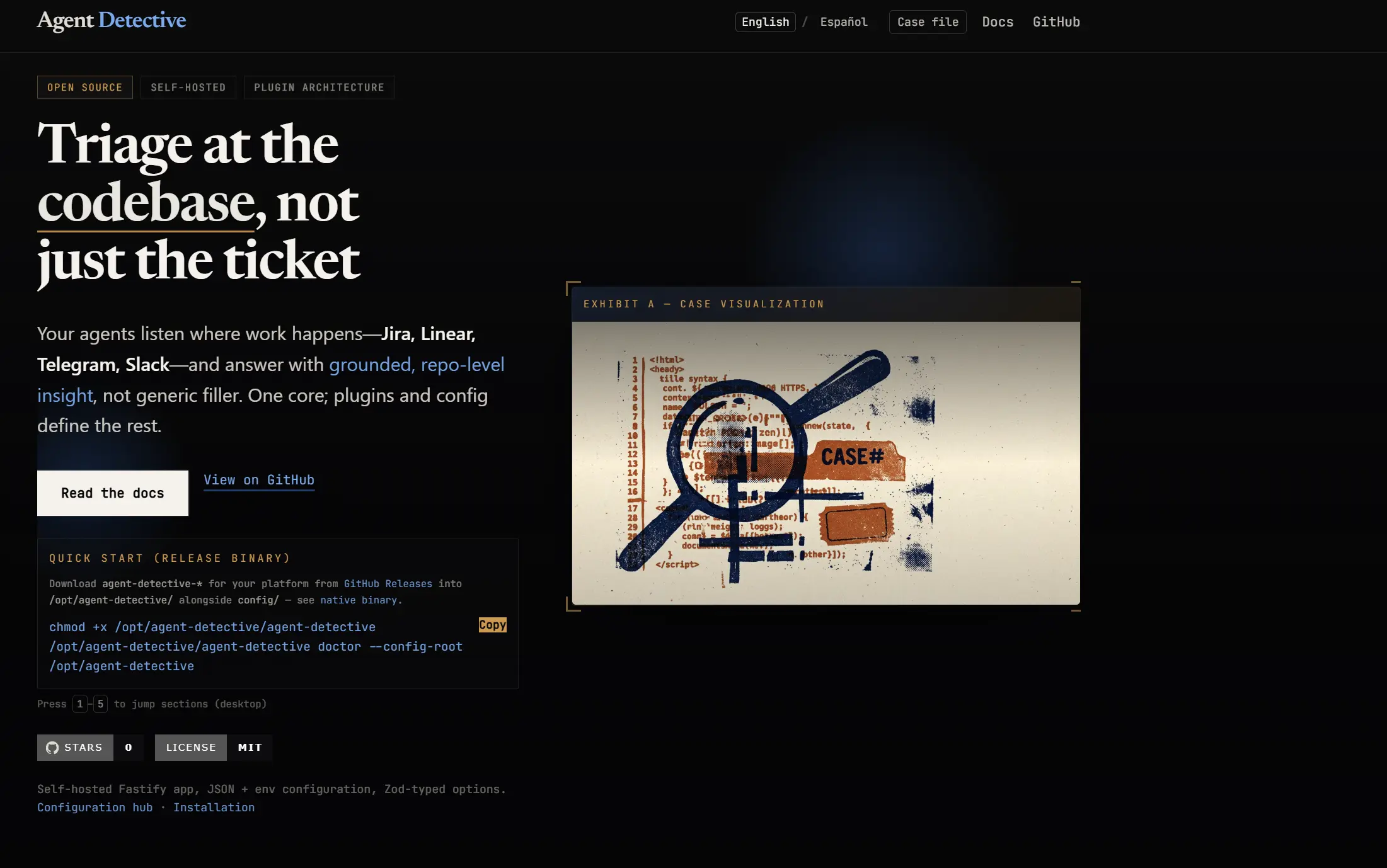 Captura de pantalla del desarrollo web del proyecto Agent Detective