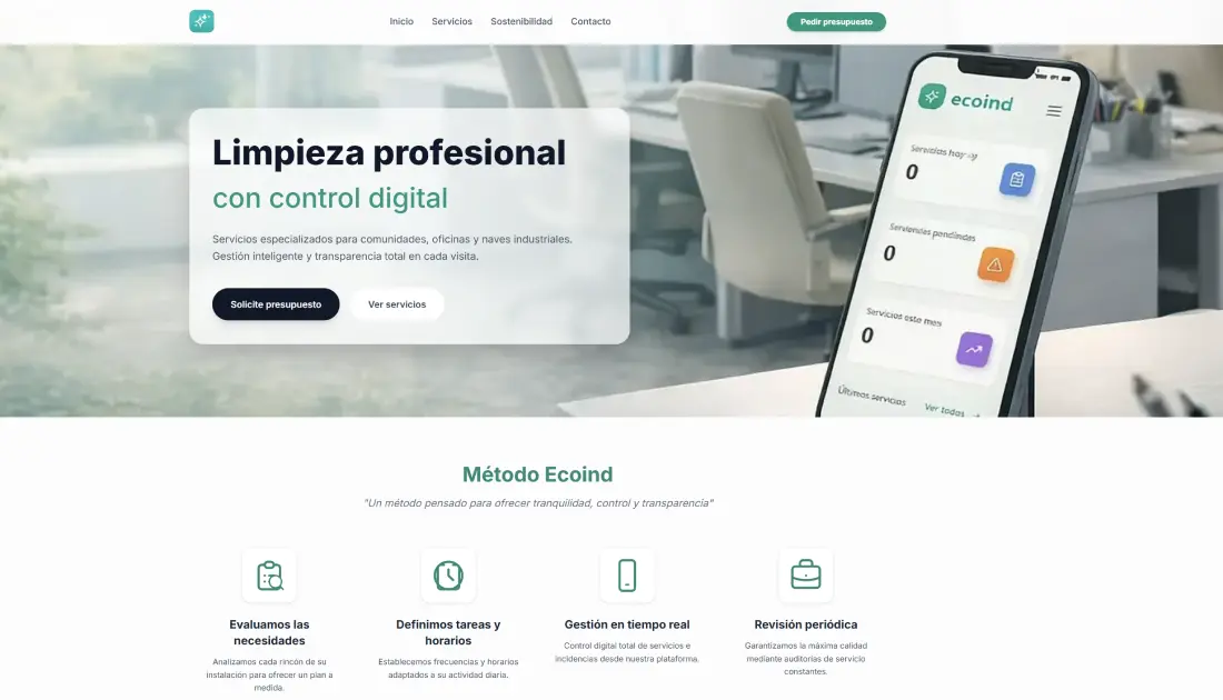 Captura de pantalla del desarrollo web del proyecto Ecoind